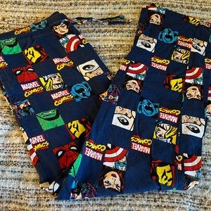 Marvel, M/M, unisex PJ’s, Comics, multi colors of characters, flannel